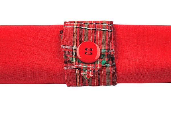 Kit 2 Guardanapos 42x42cm e 2 Argolas Red Tartan Unica Puro Algodão - Copa e Cia