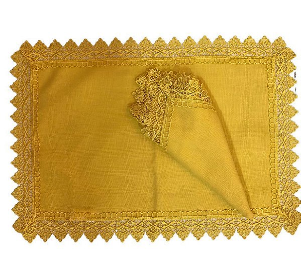 Jogo Americano 35x50cm + Guardanapo Amarelo Guipir 45x45cm - Rafimex