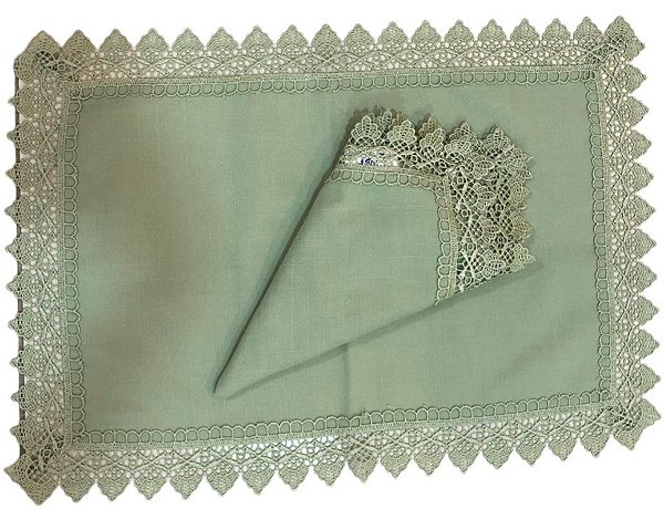 Jogo Americano 35x50cm + Guardanapo Celadon/Verde Guipir 45x45cm - Rafimex