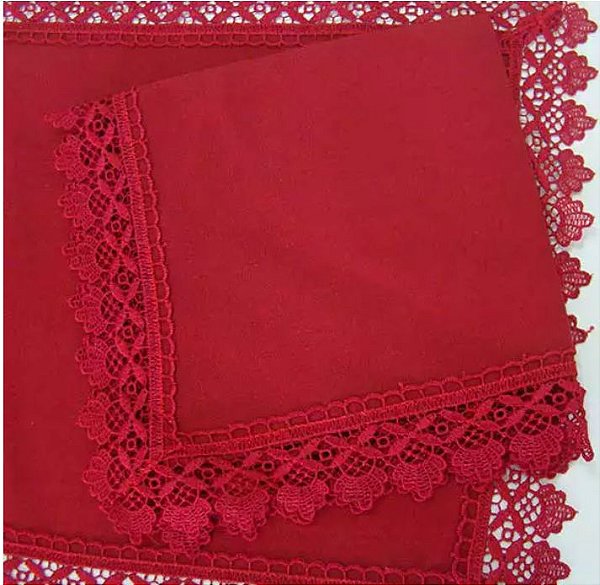 Jogo Americano 35x50cm + Guardanapo Vermelho Guipir   45x45cm - Rafimex
