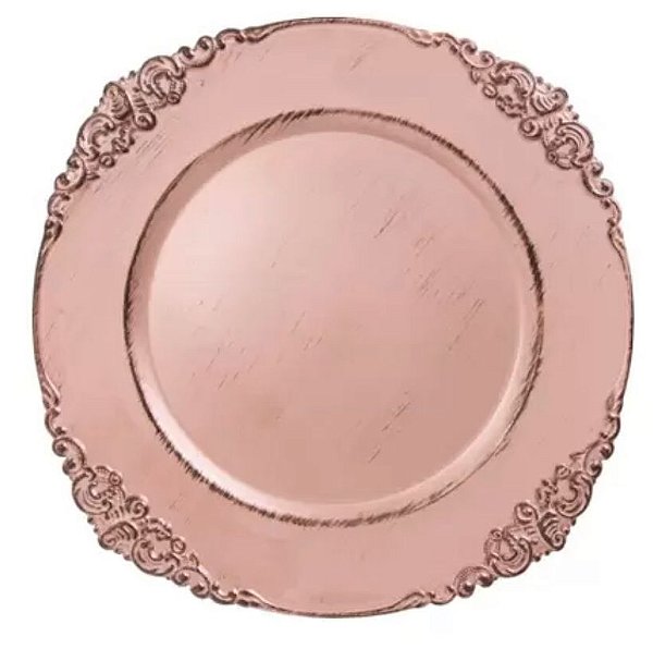 Sousplat Galles Barroco Rose Gold Antique - Copa e Cia