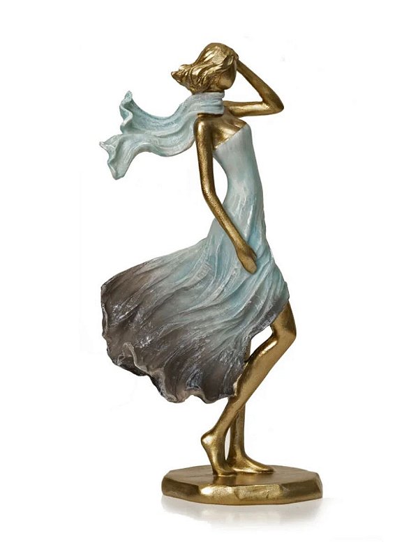 Estatueta Dama Azul Com Dourado - Mabruk