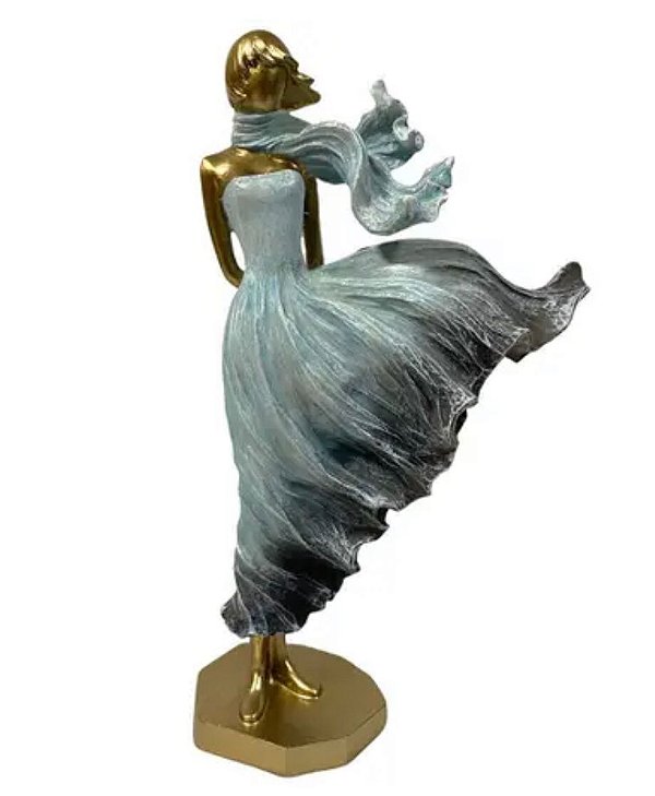 Estatueta Dama Azul Com Dourado - Mabruk