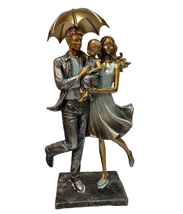 Estatueta Família  Azul Com Dourado - Mabruk
