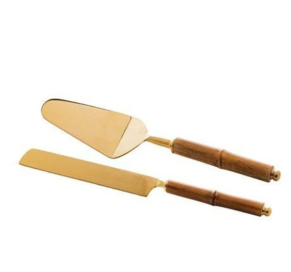 Conj. 2 Pçs Aço Inox P/ Bolo C/ Cabo Bambu Dourado- Wolff