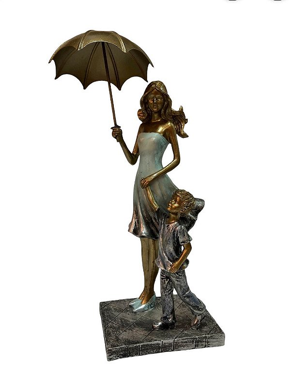Estatueta Mãe e Filho Azul Com Dourado - Mabruk