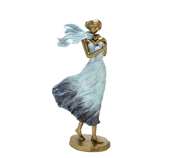 Estatueta Mãe e Bebê Em Pé Azul Com Dourado - Mabruk