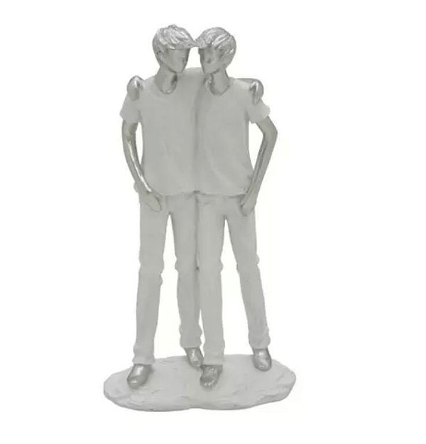Escultura Dois Irmãos Branco Com Prata - Mabruk