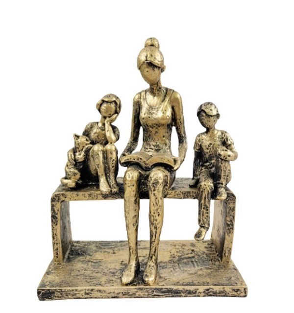 Escultura Mãe Dois Filhos e Gato -Mabruk