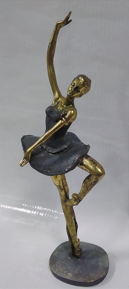 Escultura Bailarina Cinza Com Dourado - Mabruk