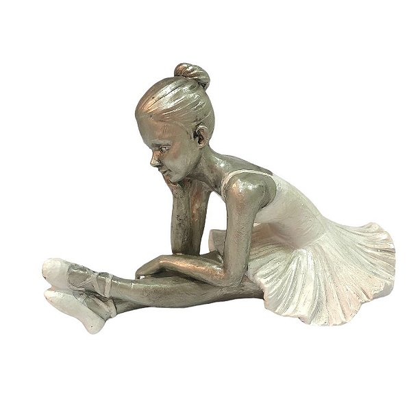 Estatueta Bailarina Prata Com Branco - DeA