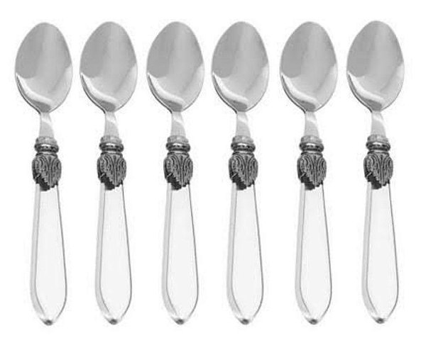 Conj. 6 Colheres P/ Mesa de Aço Inox C/ Cabo de Plástico Destiny Transparente 20,5cm- Lyor