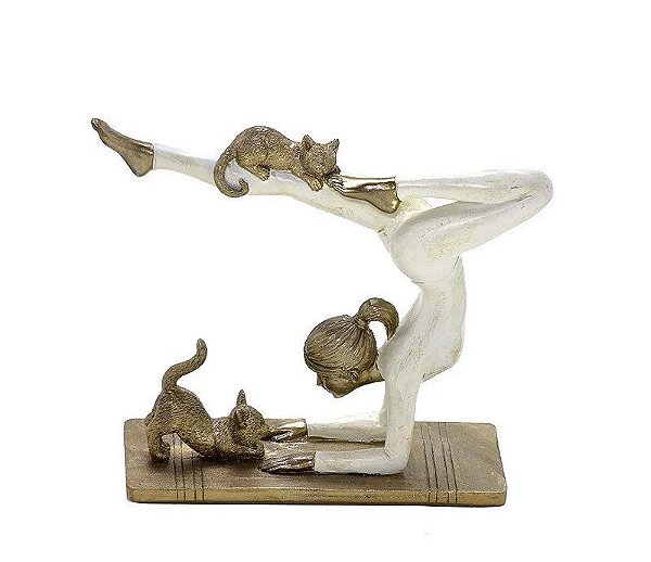 Escultura Mulher Yoga Com Gato - Mabruk