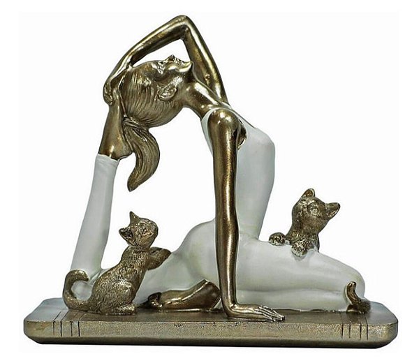 Escultura Mulher Yoga Com Dois Gatos - Mabruk