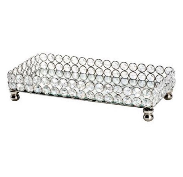 Bandeja Ferro C/Espelho e Cristais Prateado - Royal