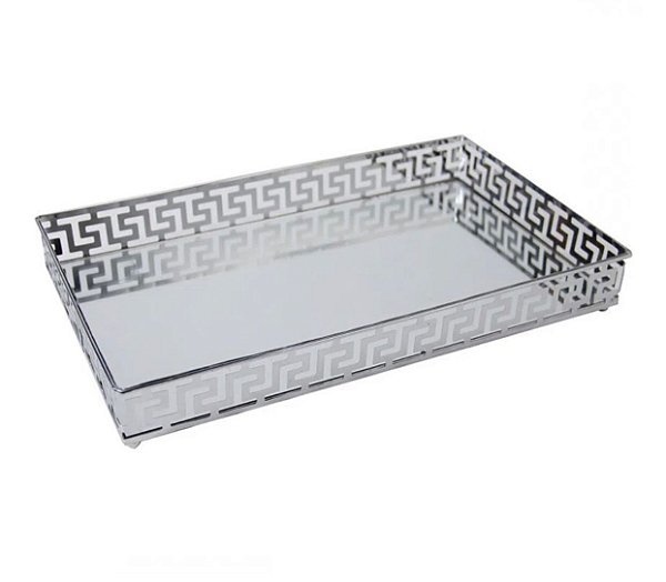 Bandeja Decorativa De Ferro Espelhado Prata - Lyor