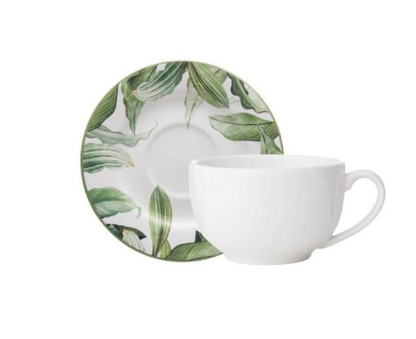 Cj 6 Xícaras c/ Pires Aquarelle Folhas 280ml - Copa & Cia