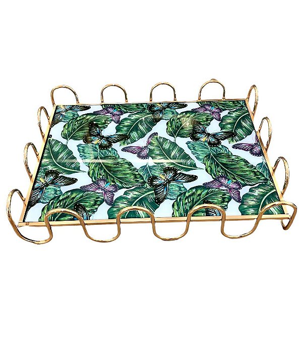 Bandeja Em Metal Com Base De Vidro -  Mabruk