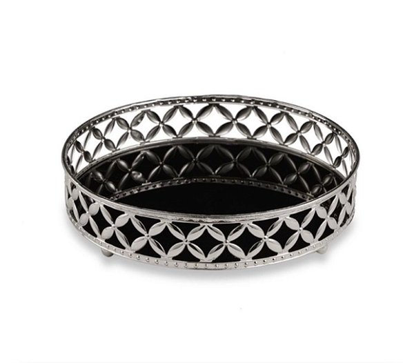 Bandeja Pequena Prata em Metal com Espelho - Mart