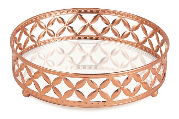 Bandeja Redonda Cobre em Metal Pequena com Espelho - Mart