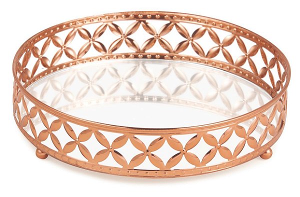 Bandeja Redonda Cobre Em Metal Media Com Espelho - Mart
