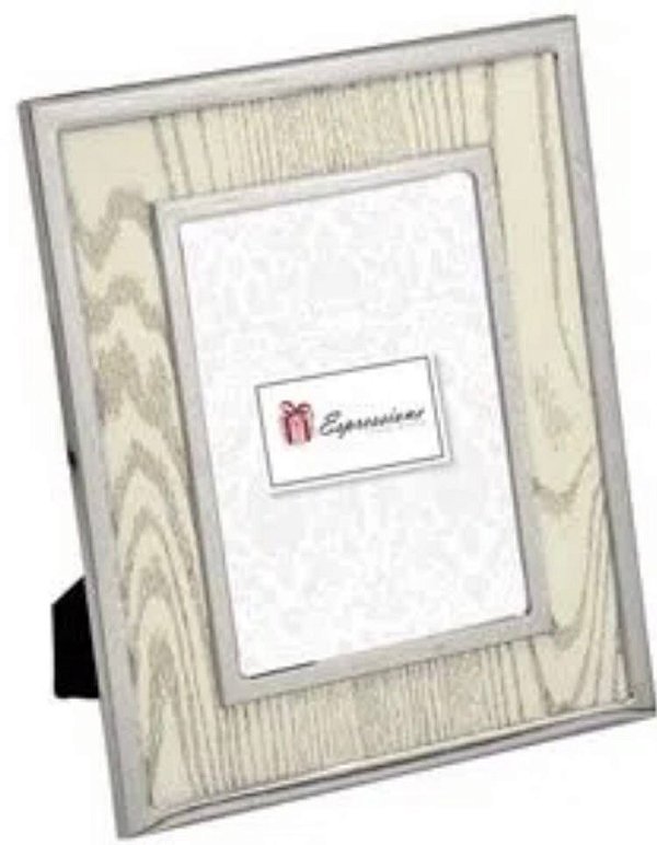 Porta Retrato Prata com Detalhe Madeira 13x18