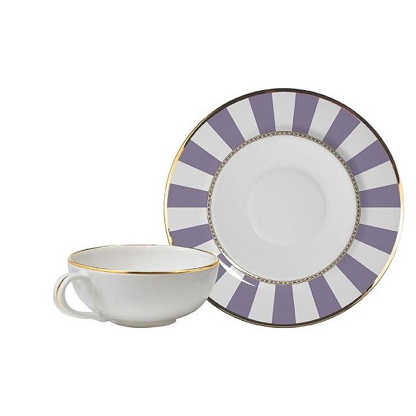 Cj 6 Xícaras c/ Pires Lavender Strip - Alleanza