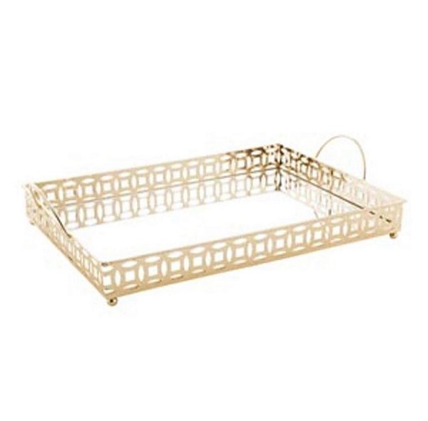 Bandeja De Metal C/Espelho E Alça Barcelona Dourada - Lyor