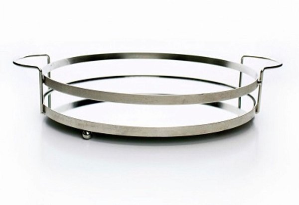 Bandeja Decorativa Redonda Em Metal Prata Com Espelho - D&A
