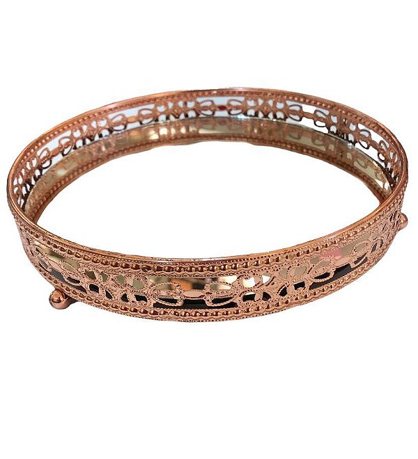 Bandeja Decorativa Espelhada Rose Gold Redonda - Royal