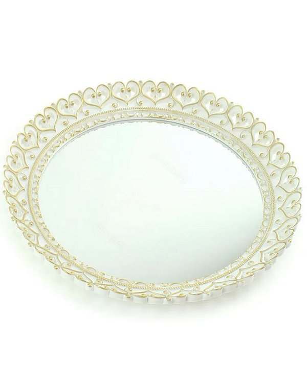 Bandeja Redonda Borda De Coração Branca - D&A