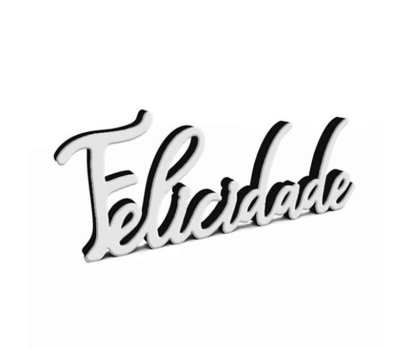 Palavra Felicidade em MDF Prateado - Decoryou