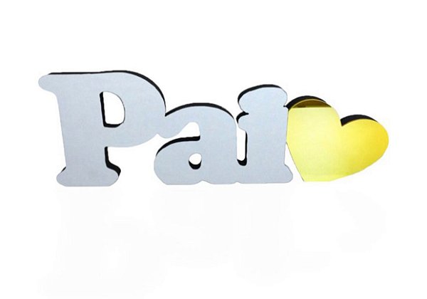 Enfeite Decorativo Palavra Pai em MDF Branco e Ouro - Decoryou