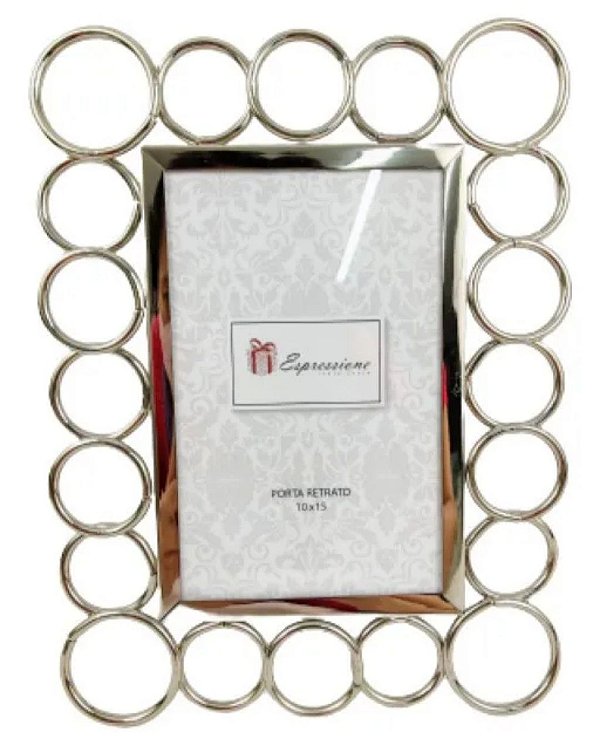 Porta Retrato de Metal Prata Redondo10x15