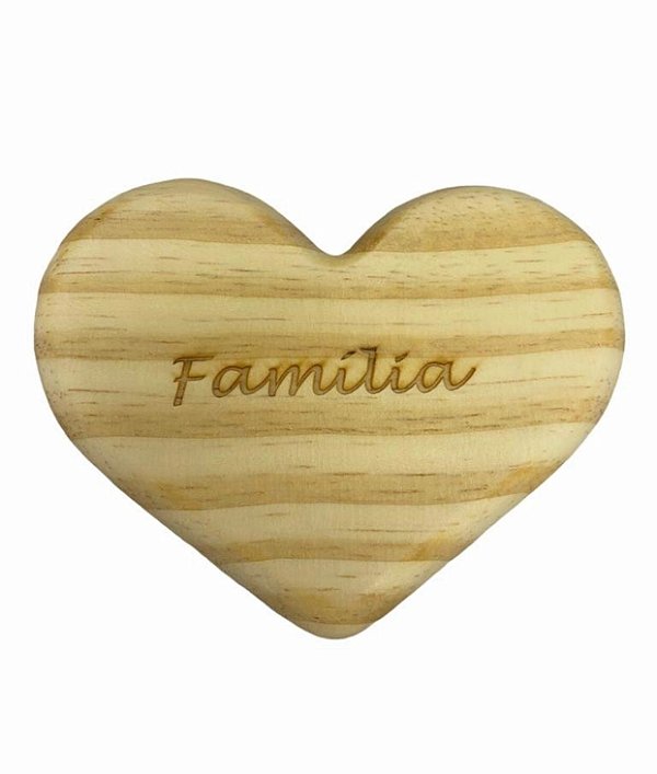 Tabua Madeira Natural Coração Família 12x15cm - D&A