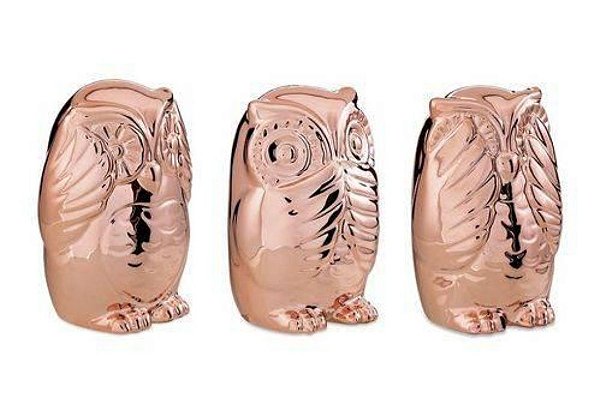 Trio Corujas Cerâmica Rosé - Mart