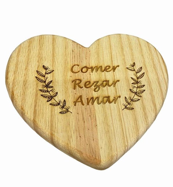 Tábua em Madeira Natural Coração 25x28cm - Flor Arte