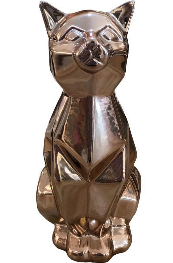 Estatueta Gato Cerâmica Rose
