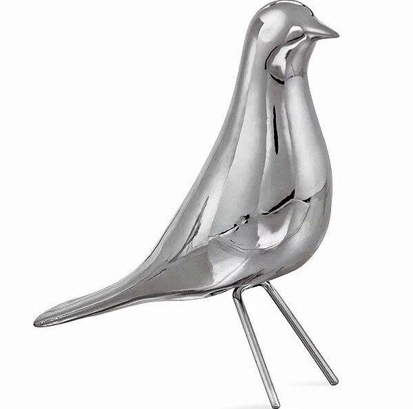 Pássaro Cerâmica Prata G - Mart