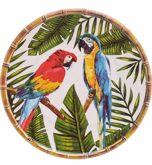 Prato Raso Melamina Bambu Pássaros 27cm