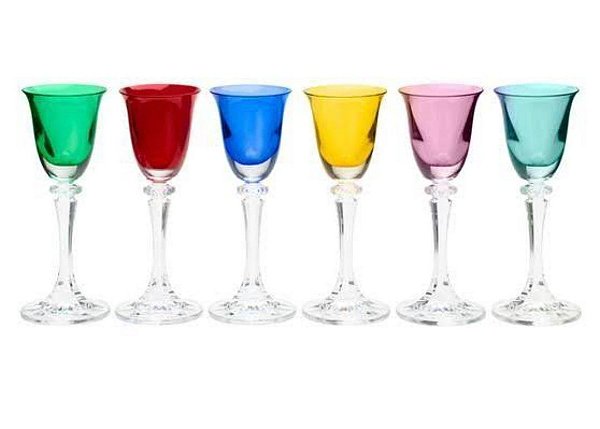 CJ 6 Taças Cristal Ecológico P/ Licor Kleopatra /Branda Sortida 50ml -Bohemia