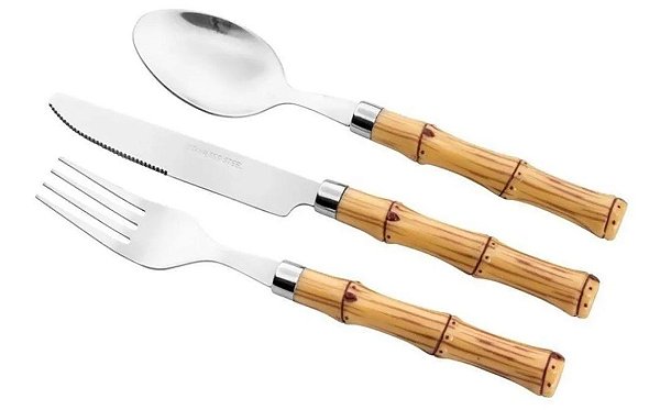 Faqueiro 24 Pçs Aço Inox C/ Cabo Plástico Bambu - Bon Gourmet