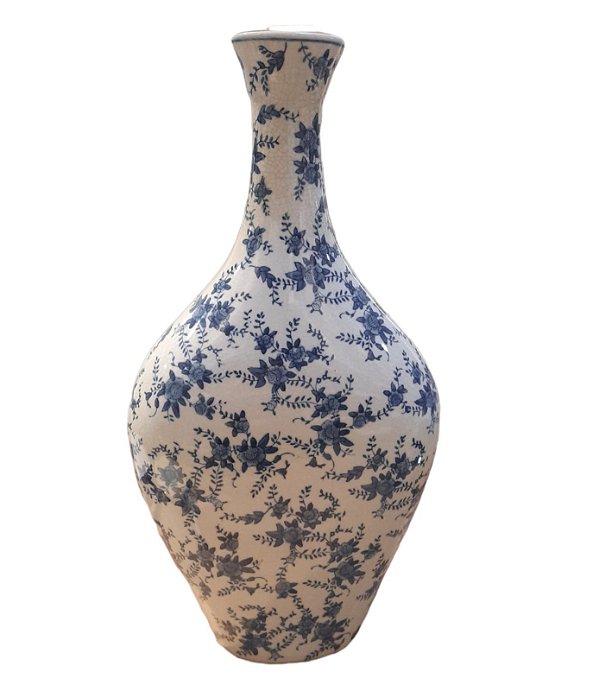 Vaso Alto Cerâmica com Flores em azul - Mabruk