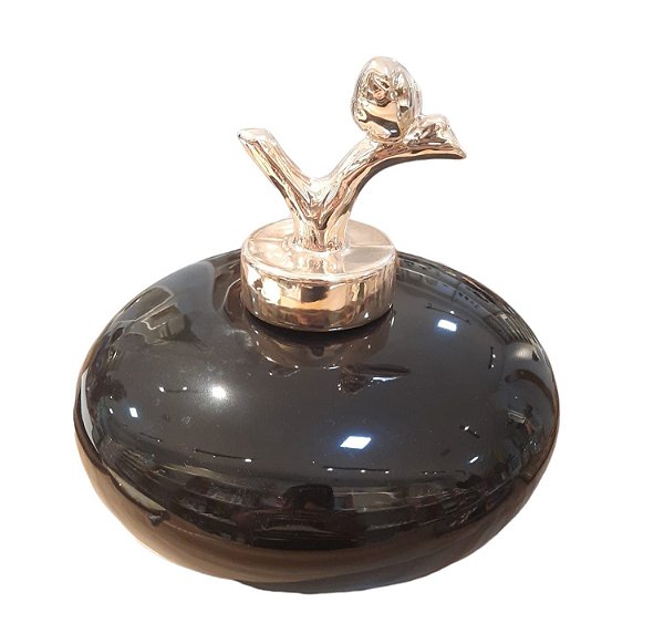 Vaso Baixo Cerâmica Preto com Tampa de Pássaro