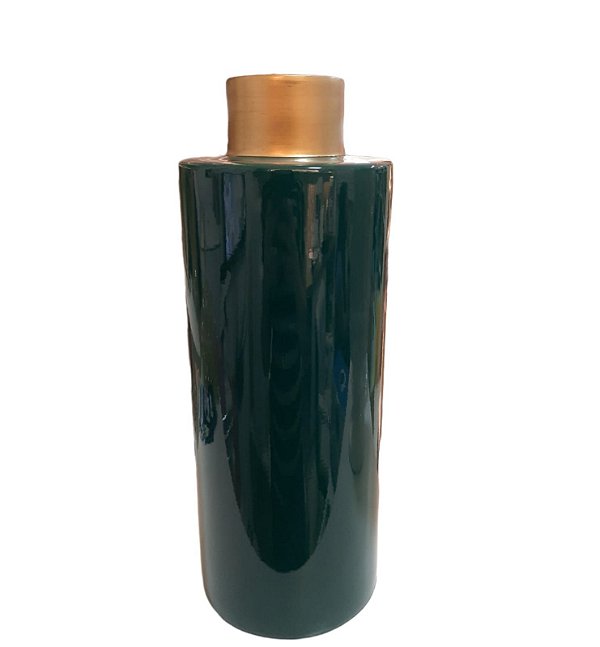 Vaso Cerâmica Grande Verde com Detalhe Dourado - Mazzotti