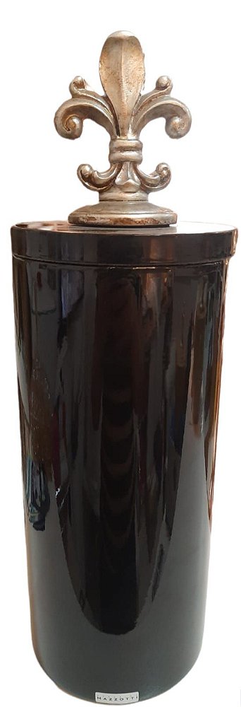 Vaso Potiche Alto Cerâmica Preto Flor de Liz - Mazzotti