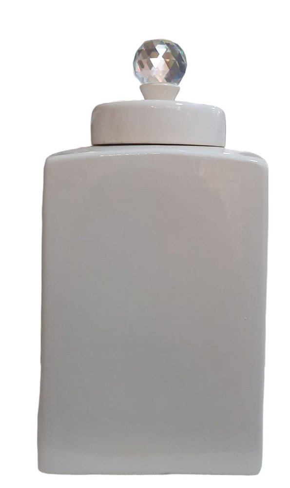 Vaso Pote Cerâmica Médio Oasis Liso Off com Tampa Cristal