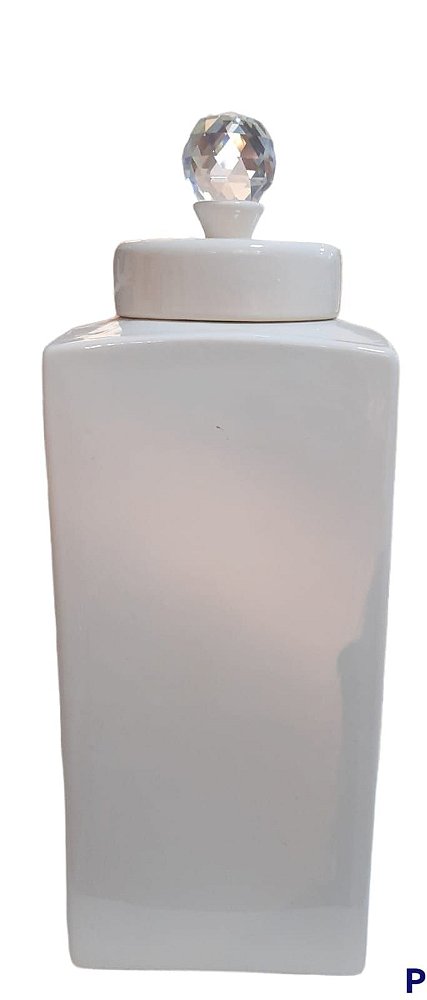 Vaso Pote Cerâmica GrandeOasis Liso Off com Tampa Cristal