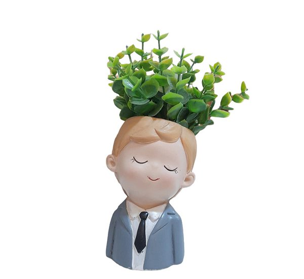 Vasinho Cachepot Menino com Verdinhos