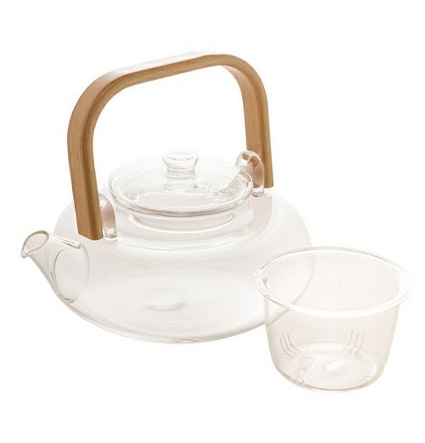 Chaleira de Vidro Borossilicato Resistente a Calor C/ Alça de Bambu 800ml - Wolff